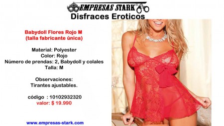 Material: Polyester Color: Rojo Número de prendas: 2, Babydoll y colales Talla: M Observaciones: Tirantes ajustables.    código  : 10102932320 valor: $ 19.990
